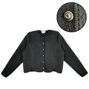 Vintage Womens Thick Wool Cardigan Jacket L Black Stretch Designed By Deans